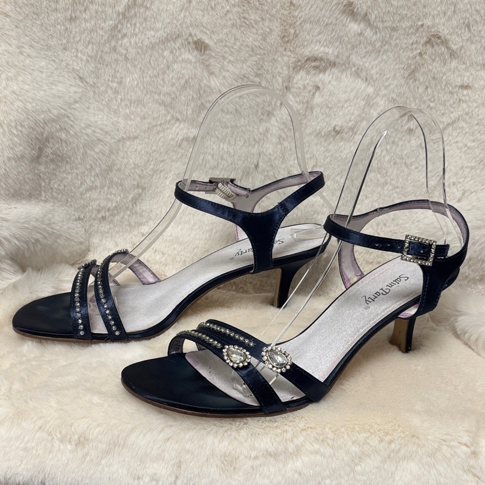 Satin Party Dyed Midnight Blue Embellished Heels - Picture 5 of 11
